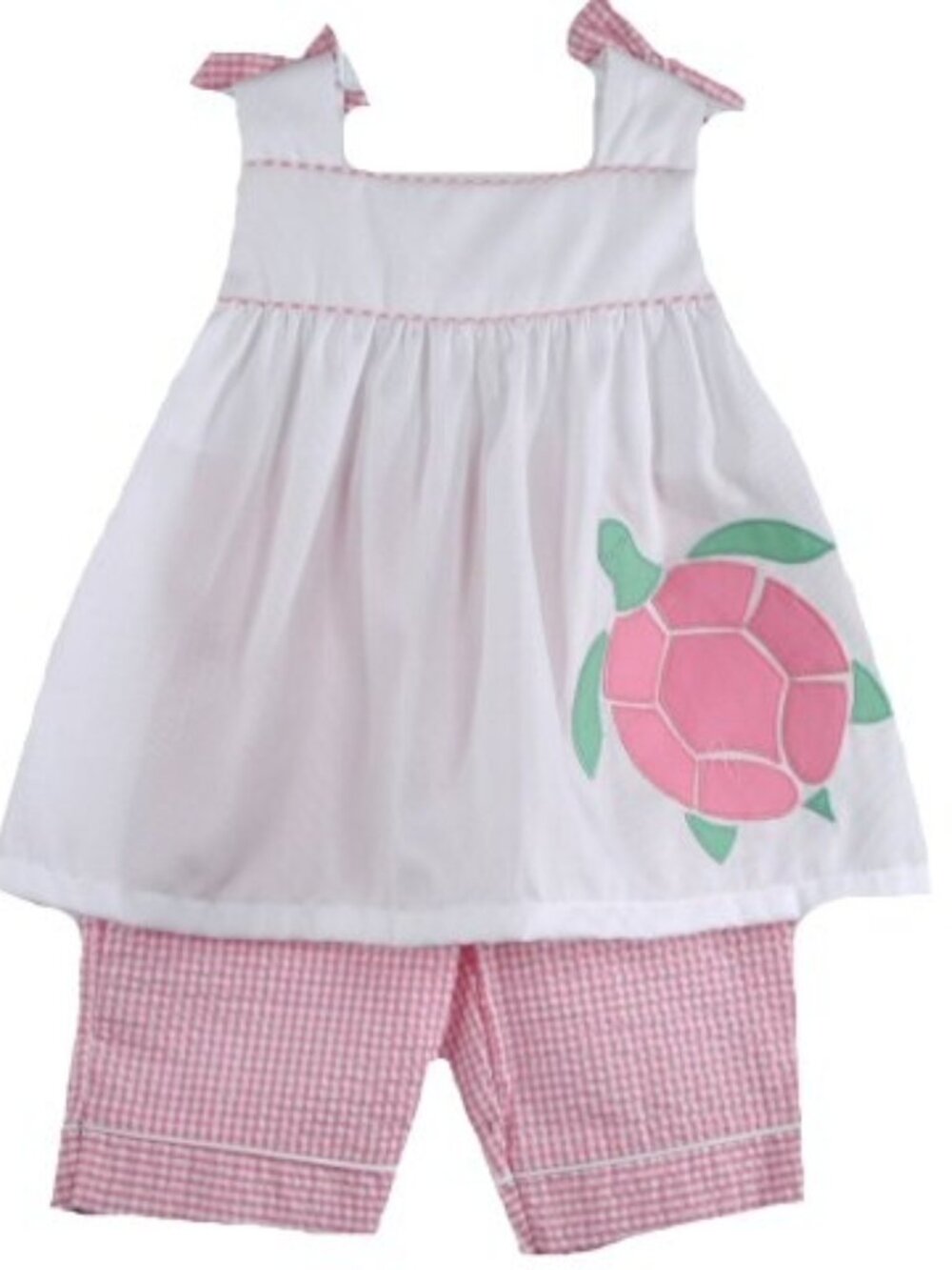 Petite Ami - Girls' Pink and White Seersucker Capri Set